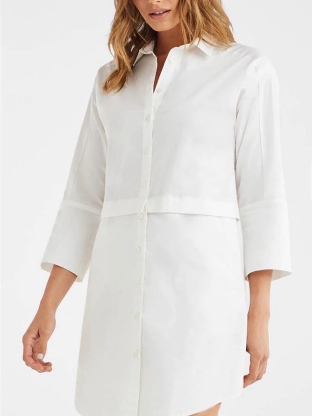 VETTA Two-in-One Convertible White Button-Front Shirt Dress